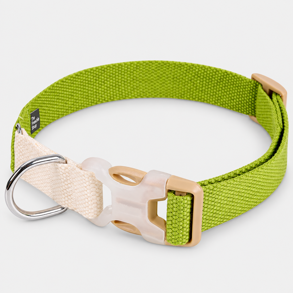 Two-Tone French Bulldog Collar & Leash — White Green Collar product photo