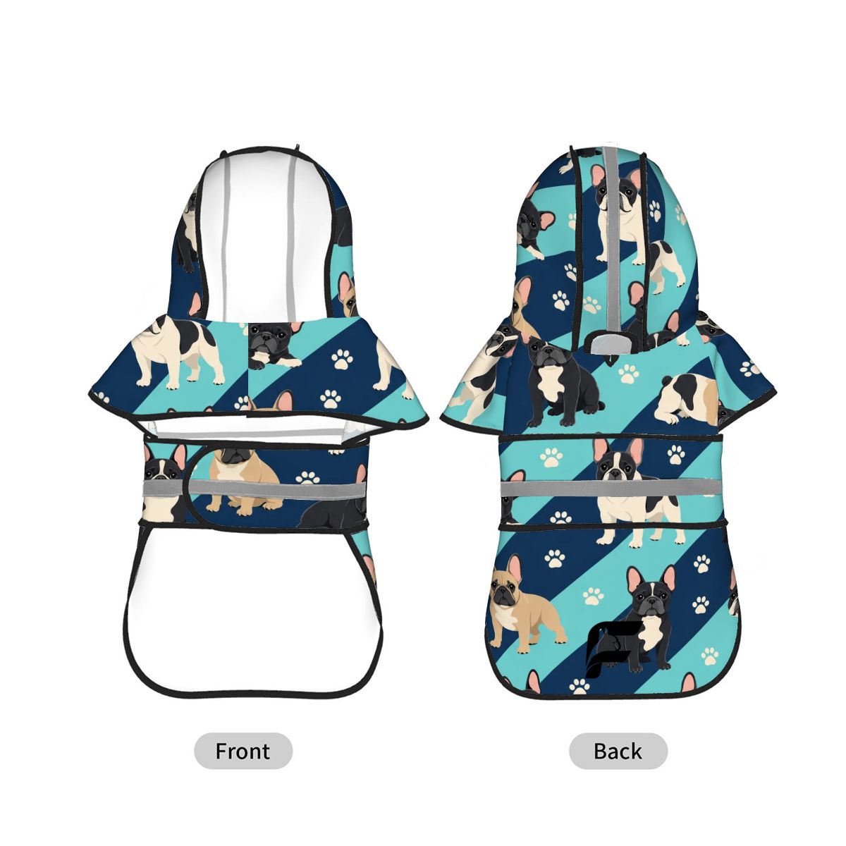 Coastal Splash French Bulldog raincoat product mockup