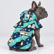 Coastal Splash French Bulldog raincoat on Frenchie model