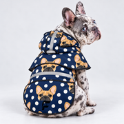 Midnight Dots French Bulldog raincoat on Frenchie model