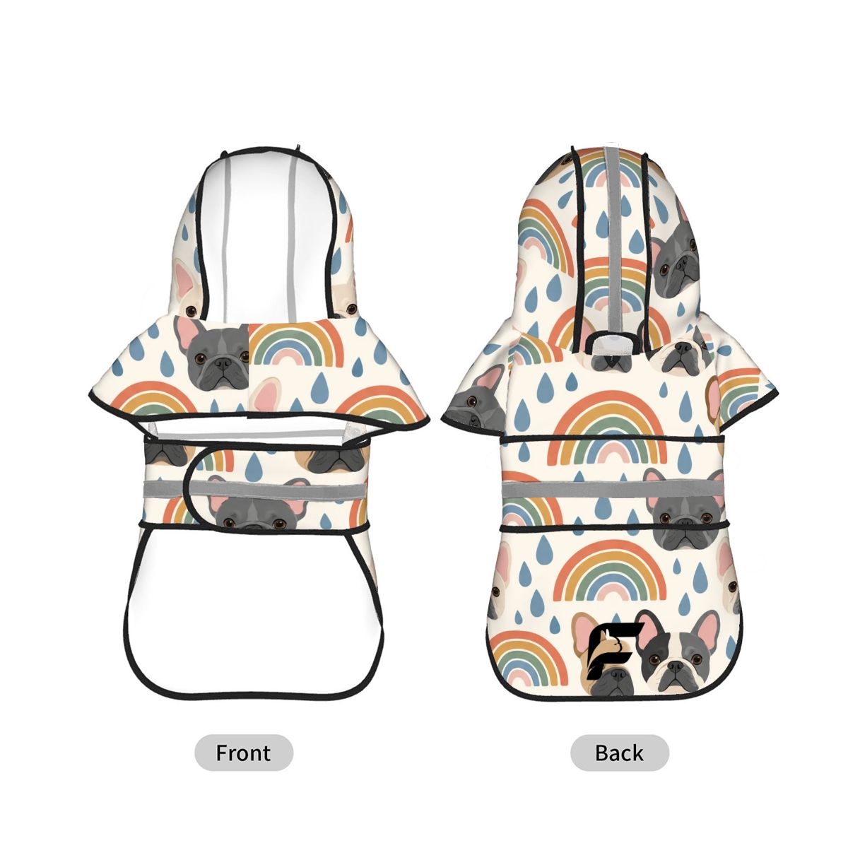 Rainbow Puddles French Bulldog raincoat product mockup