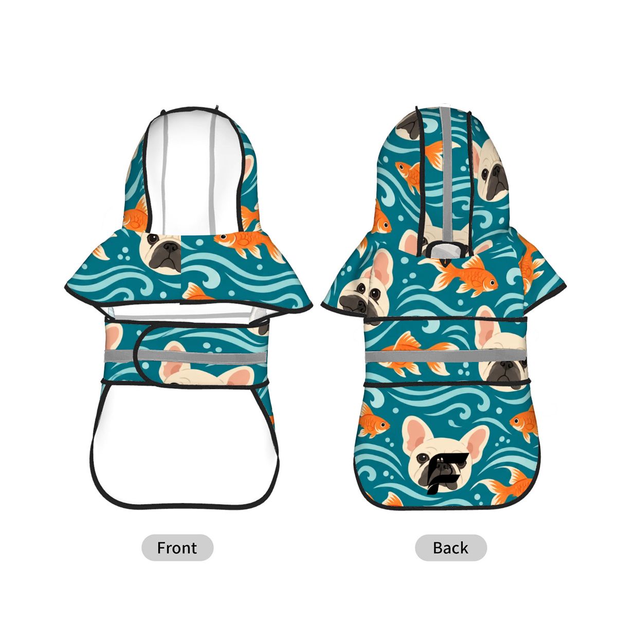 Ocean Friends French Bulldog raincoat product mockup