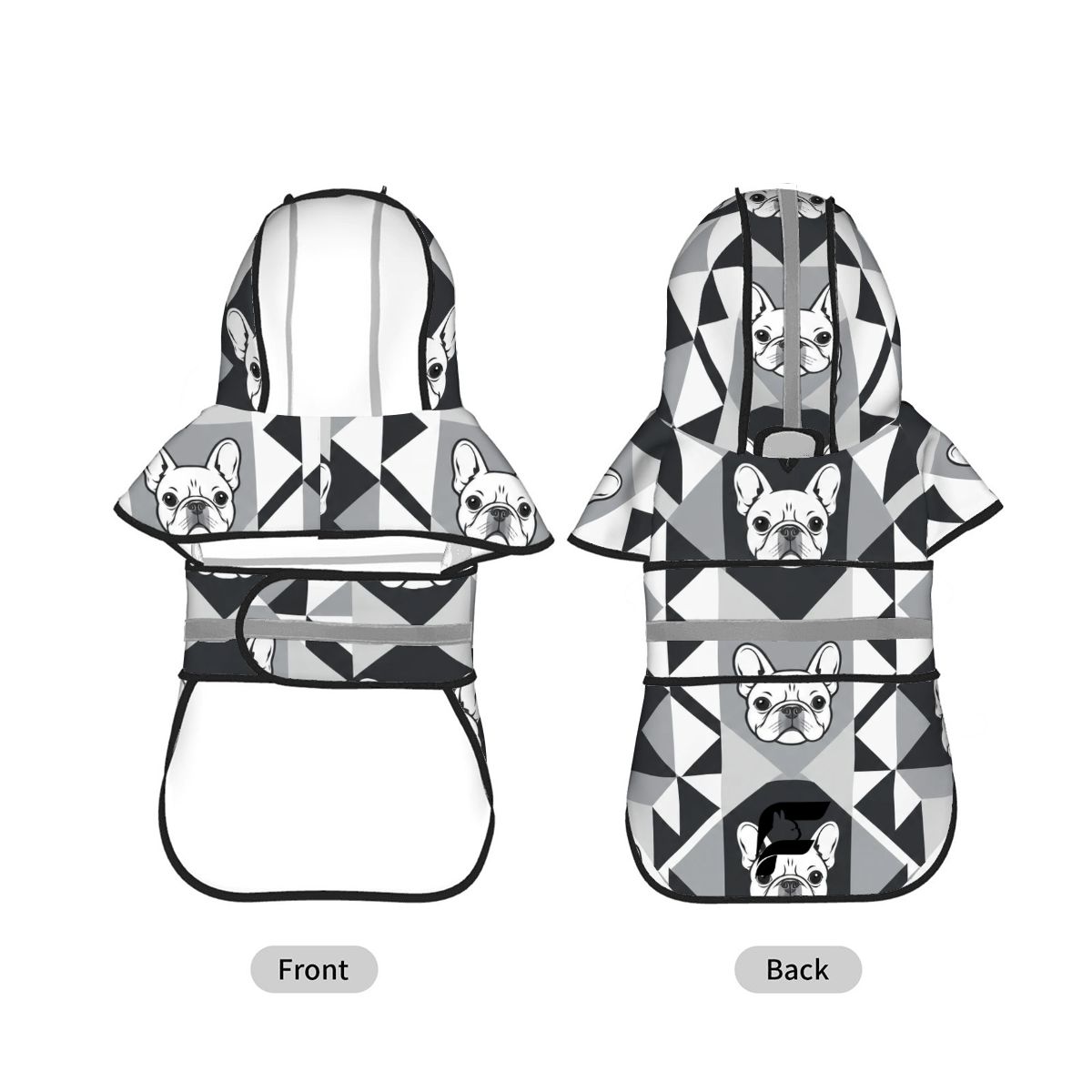 Urban Monochrome French Bulldog raincoat product mockup