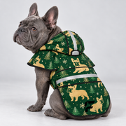 Evergreen Walk French Bulldog raincoat on Frenchie model