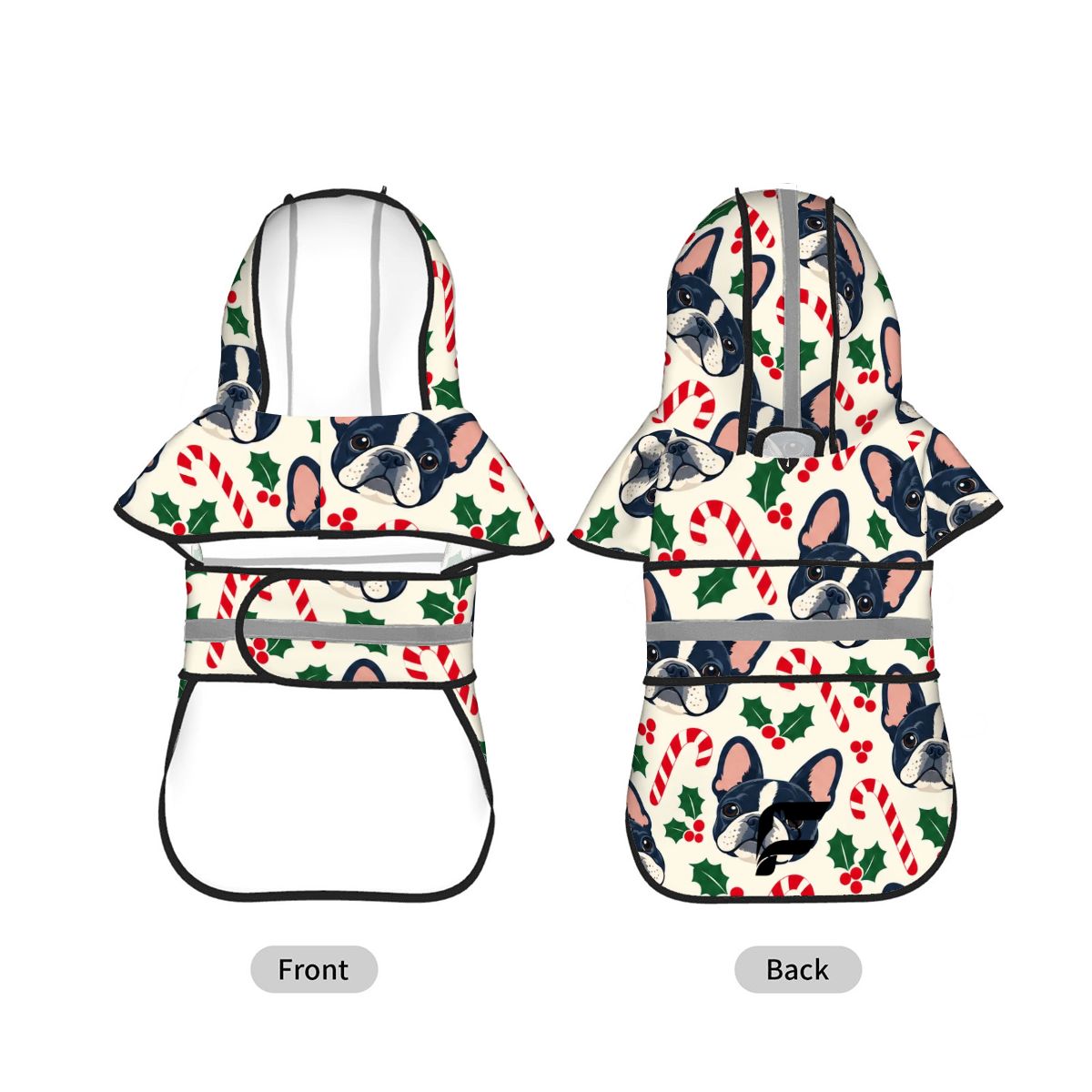 Candy Cane Paws French Bulldog raincoat product mockup