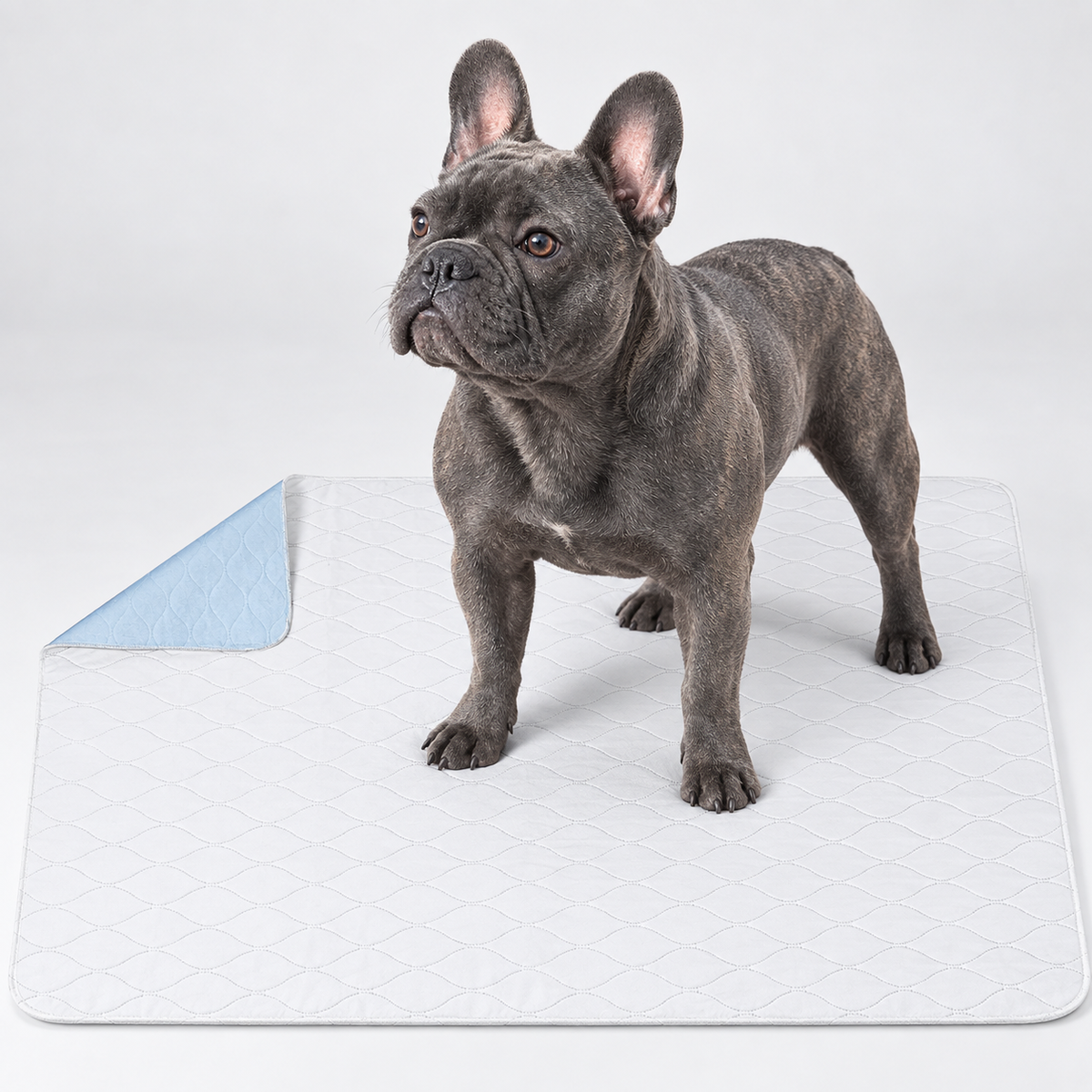 Washable French Bulldog Training Pad — White studio photo