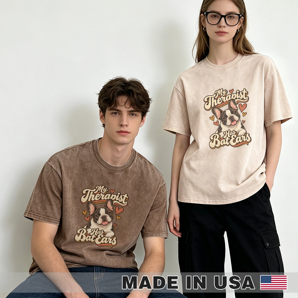 My Therapist Has Bat Ears — washed cotton French Bulldog T-shirt, Coffee and Apricot
