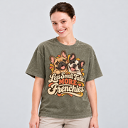 Less Small Talk. More Frenchies. — Green washed cotton French Bulldog T-shirt on our model