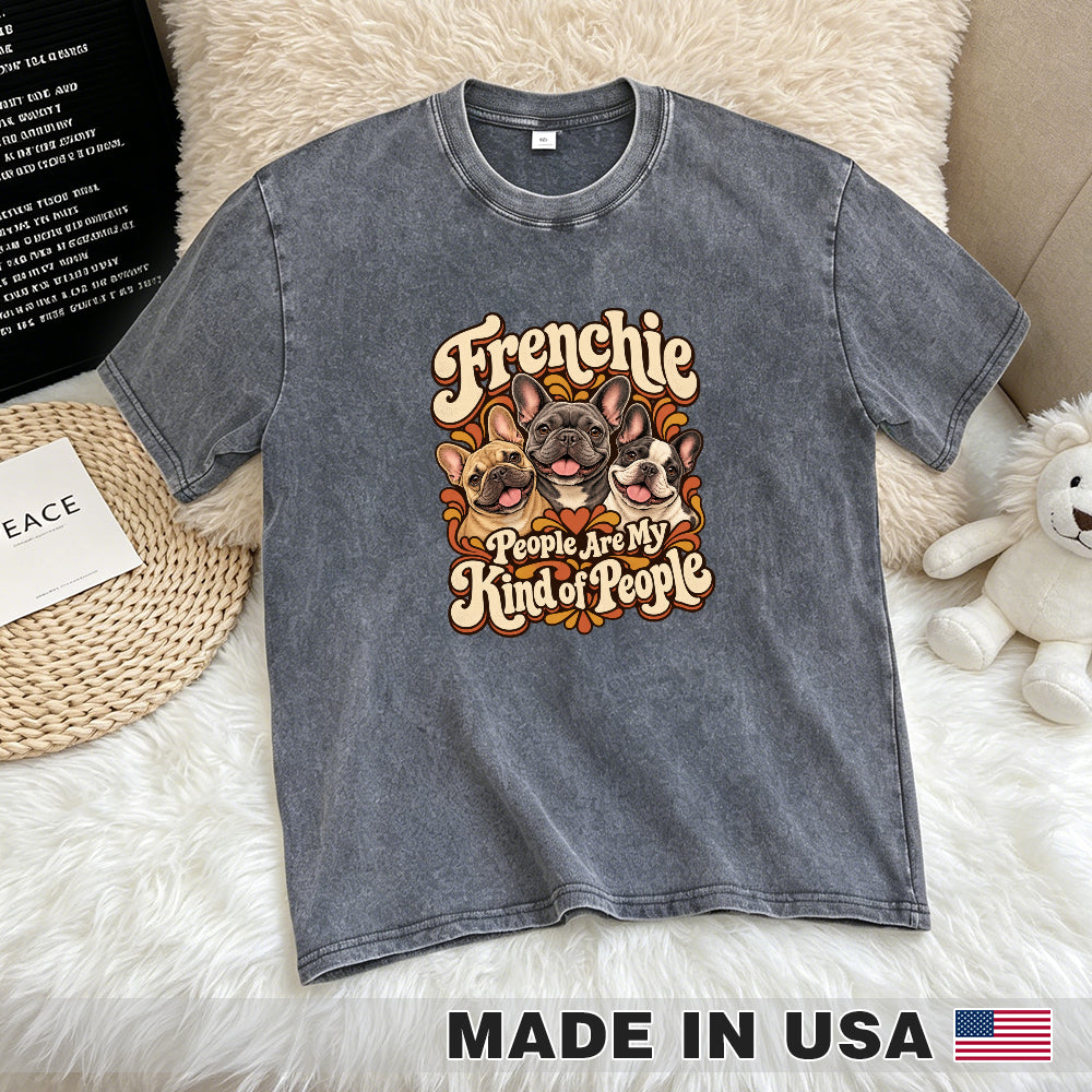 Frenchie People Are My Kind of People — washed cotton French Bulldog T-shirt, Gray flat lay