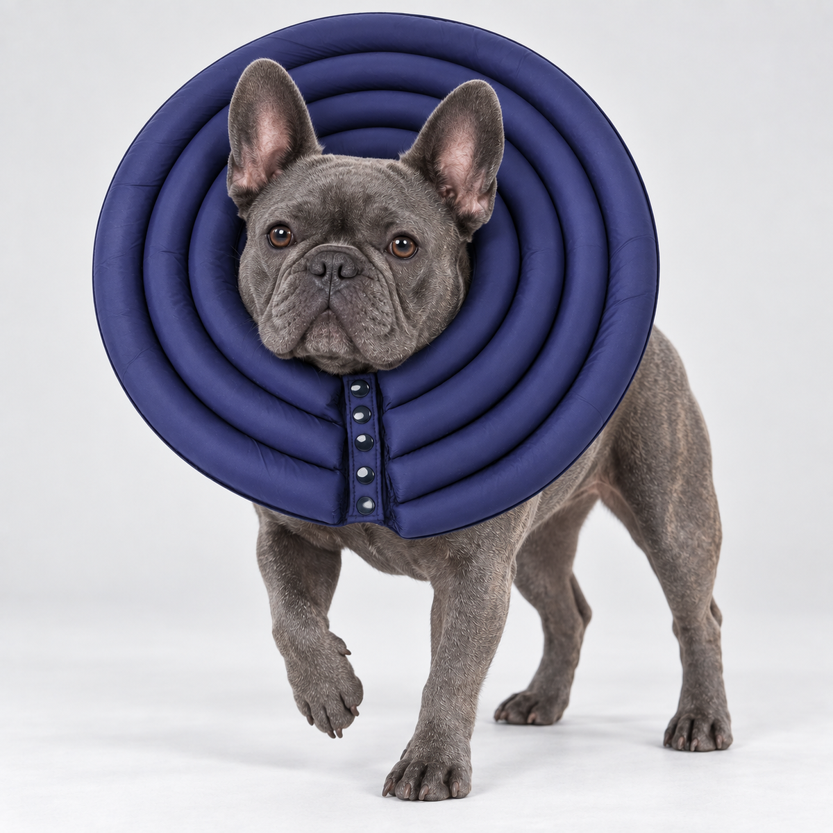 Waterproof French Bulldog Recovery Cone — Navy — Frenchie wearing product