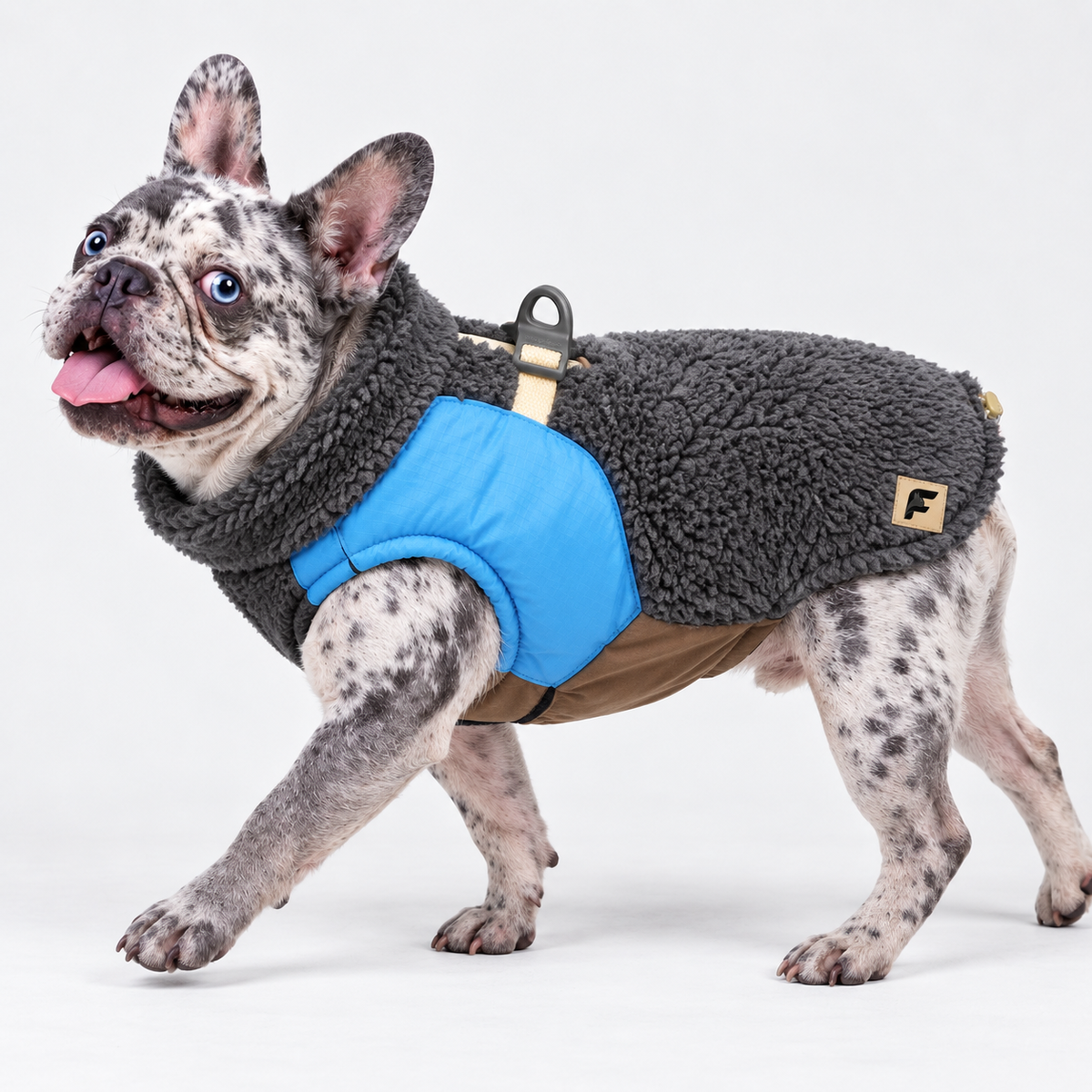 Zip-Up French Bulldog Winter Jacket — Grey product photo