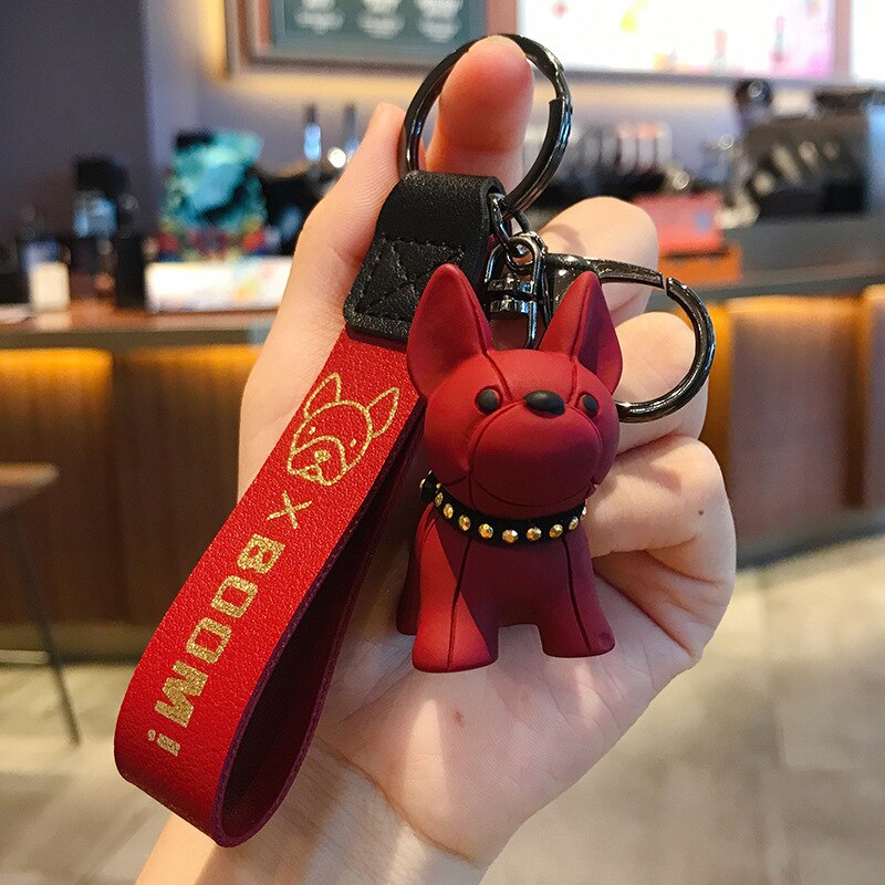 Cute French Bulldog Keychains PU Leather Rope - French Bulldog shop