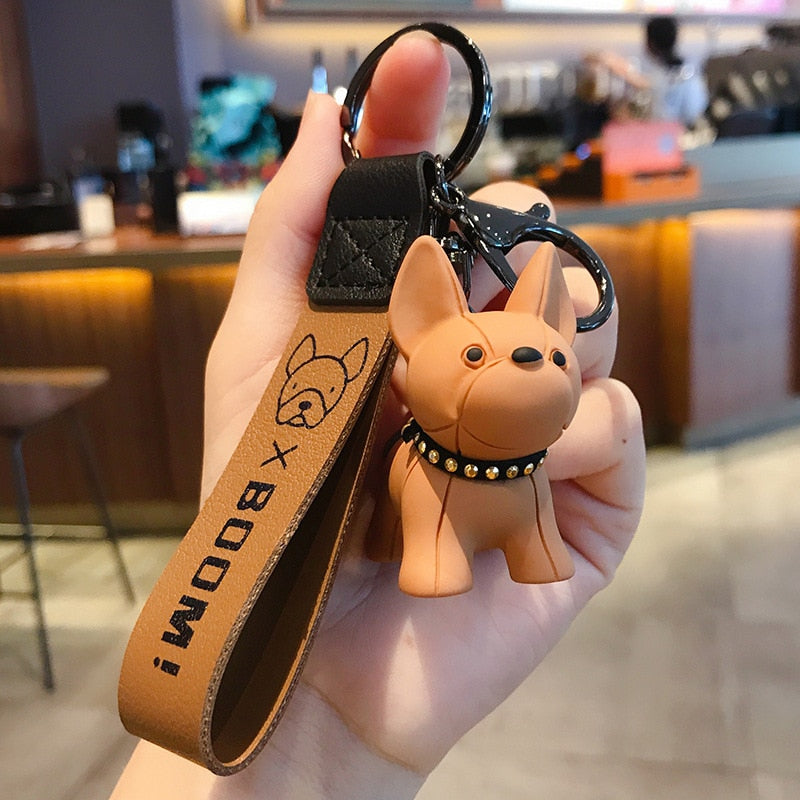 Cute French Bulldog Keychains PU Leather Rope - French Bulldog shop